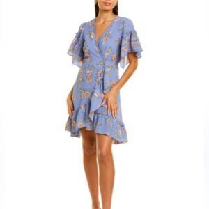Max Studio Blue Floral Wrap Dress